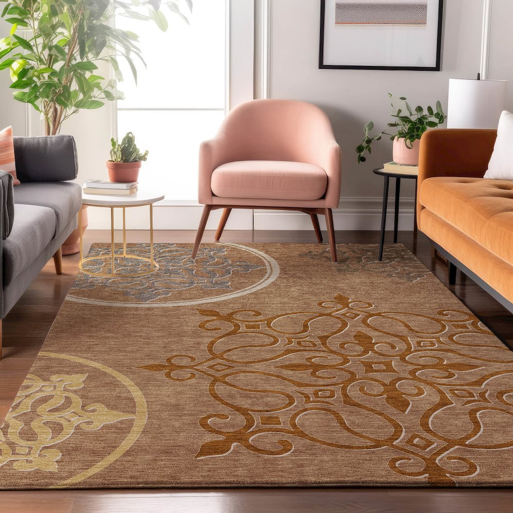 Premium Machine Washable Mayfield AMF874 Terracotta 2'6" x 3'10" Rug. Picture 5