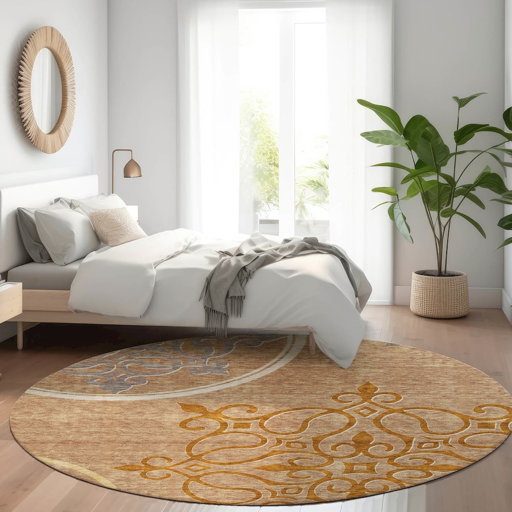 Premium Machine Washable Mayfield AMF874 Terracotta 8' x 8' Round Rug. Picture 5