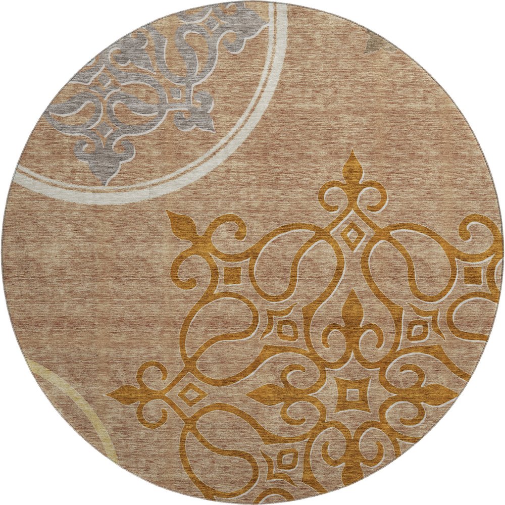 Premium Machine Washable Mayfield AMF874 Terracotta 8' x 8' Round Rug. Picture 1