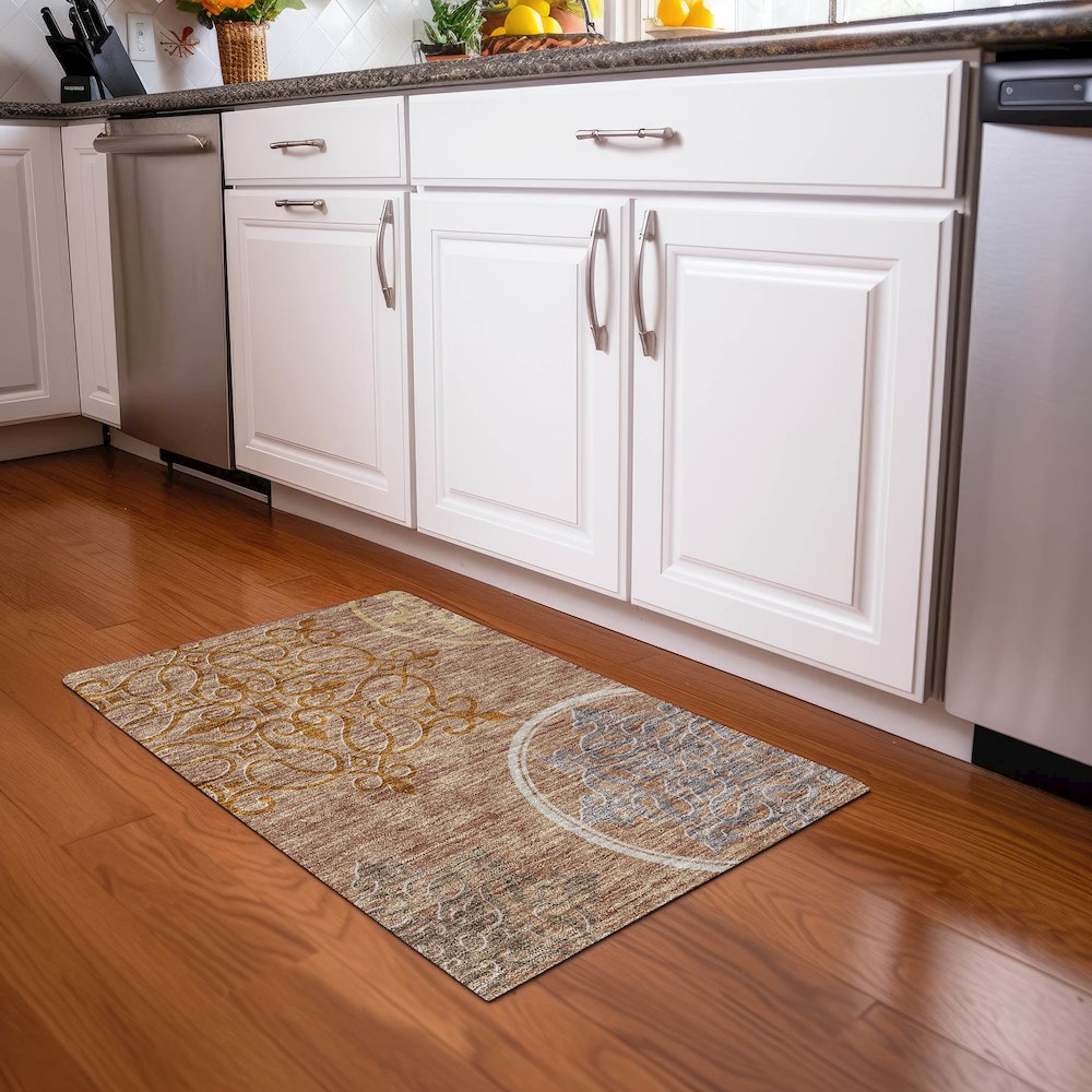 Premium Machine Washable Mayfield AMF874 Terracotta 1'8" x 2'6" Rug. Picture 5