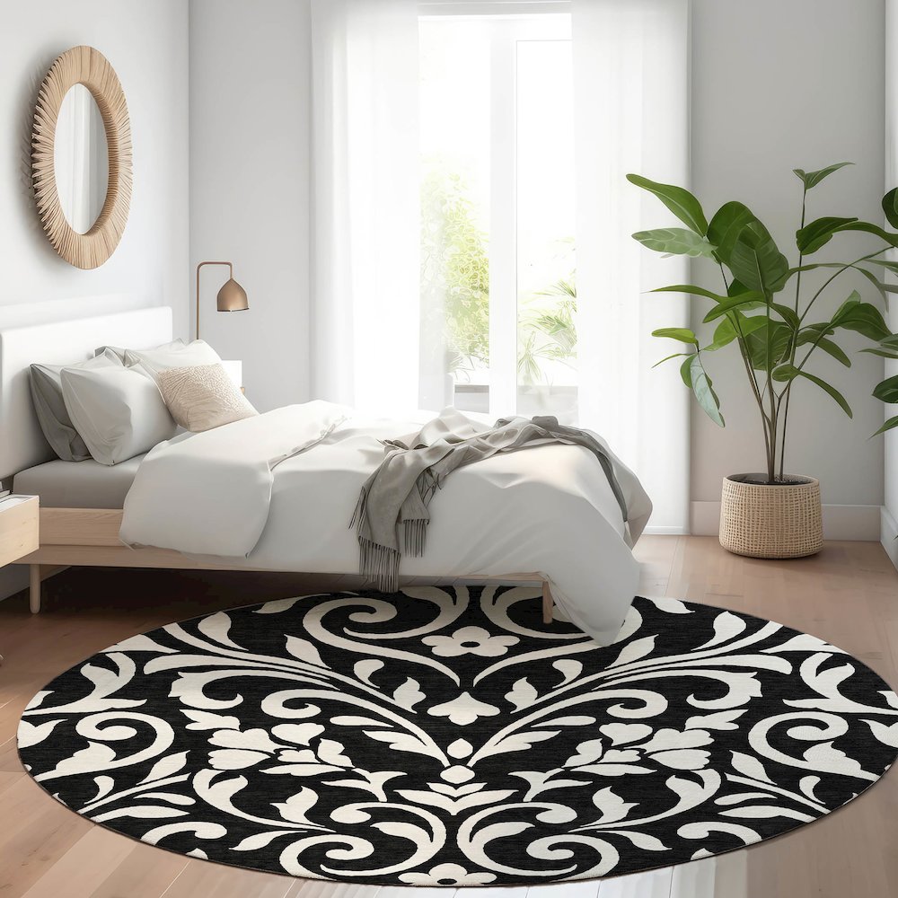 Premium Machine Washable Mayfield AMF875 Black 8' x 8' Round Rug. Picture 5