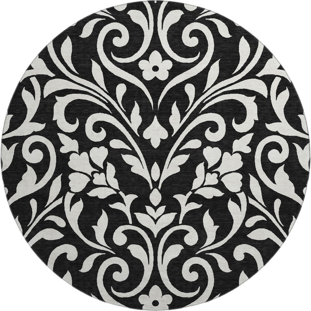Premium Machine Washable Mayfield AMF875 Black 8' x 8' Round Rug. Picture 1