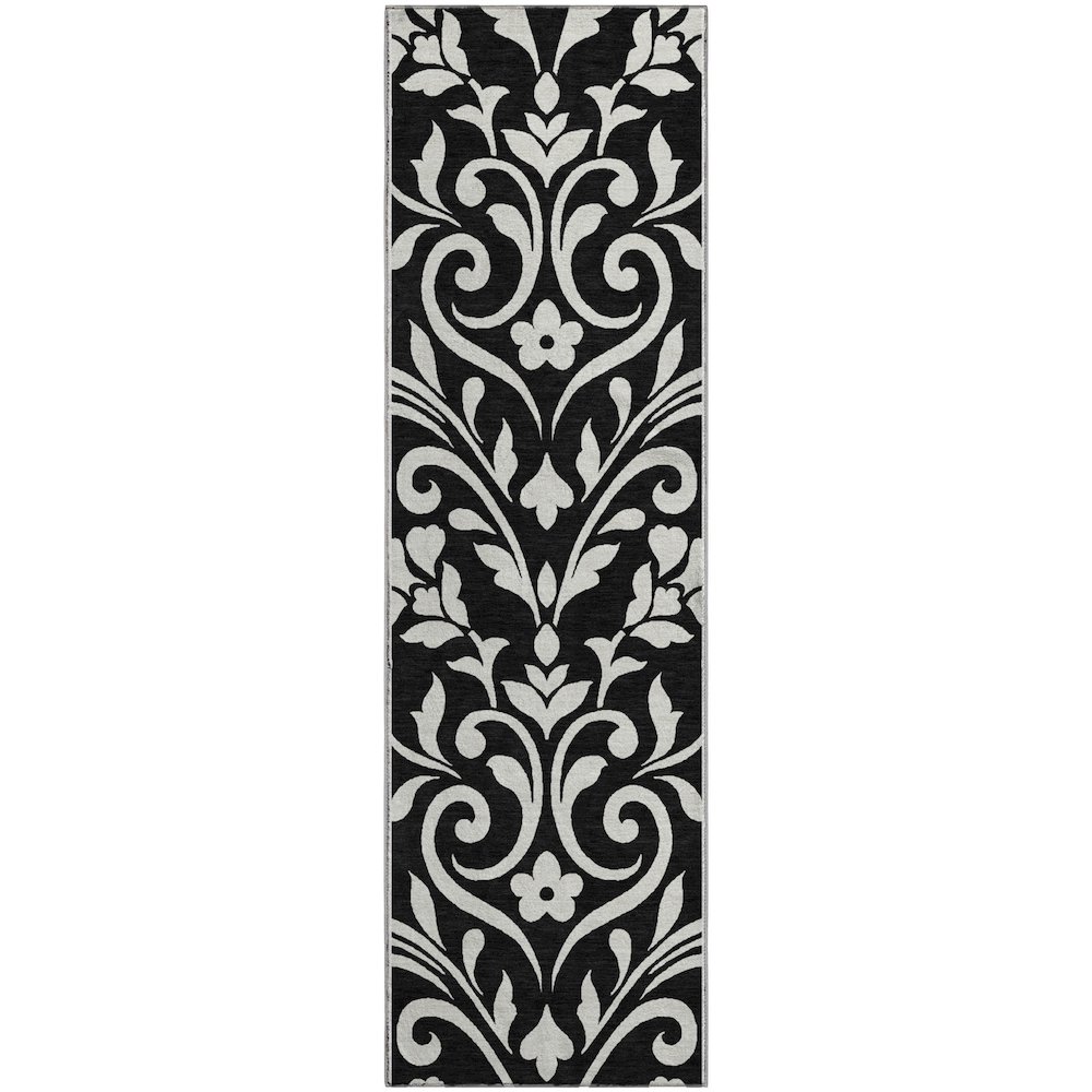 Premium Machine Washable Mayfield AMF875 Black 2'3" x 7'6" Runner Rug. Picture 1