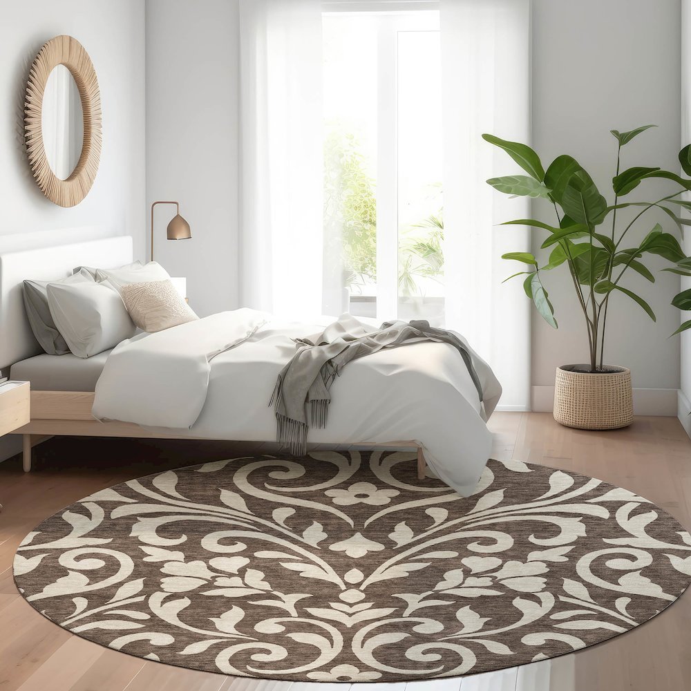 Premium Machine Washable Mayfield AMF875 Chocolate 8' x 8' Round Rug. Picture 5