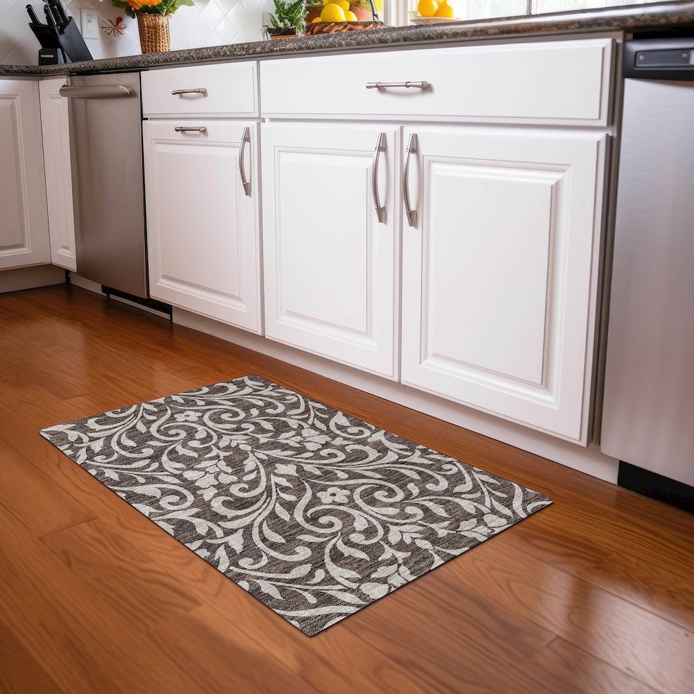 Premium Machine Washable Mayfield AMF875 Chocolate 1'8" x 2'6" Rug. Picture 5
