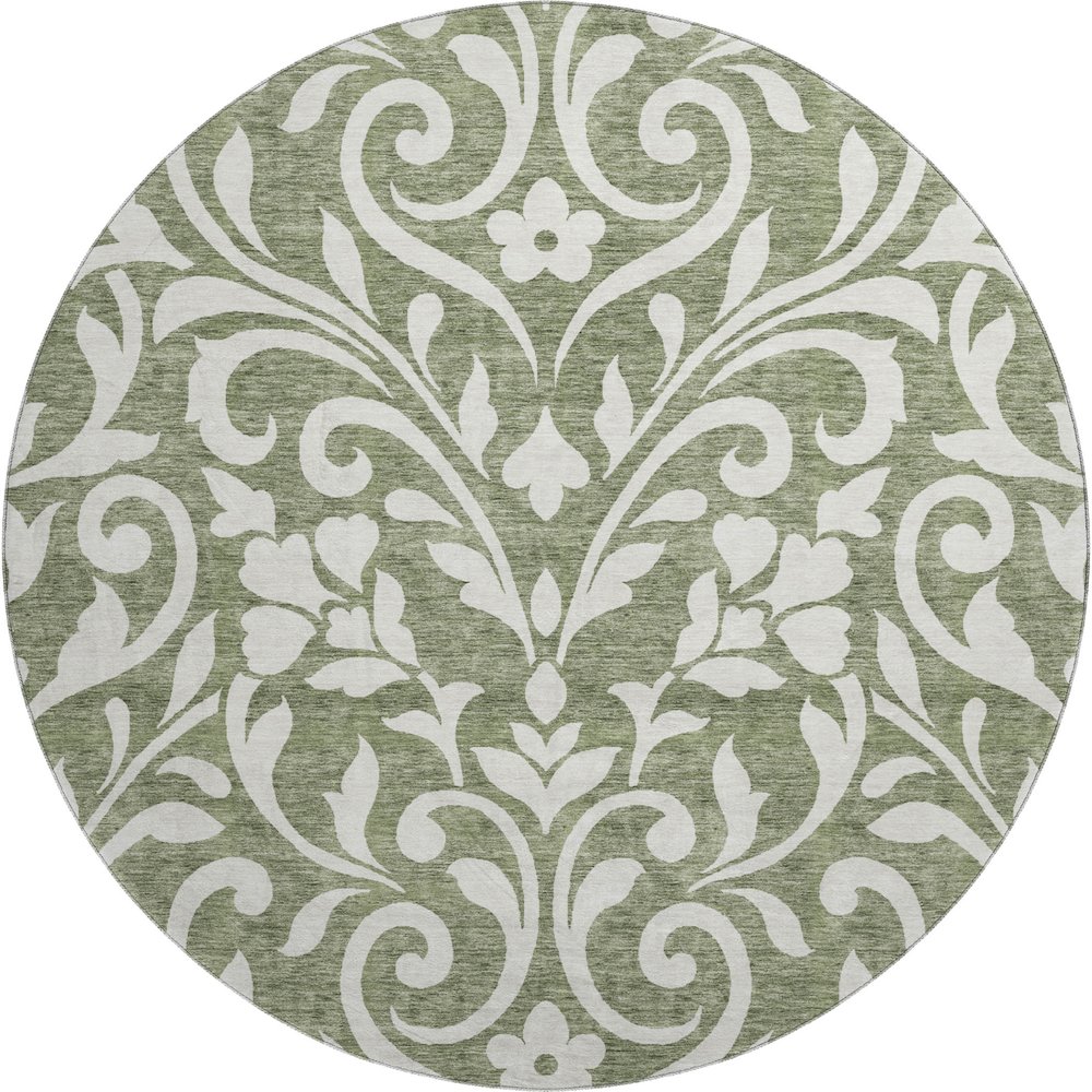 Premium Machine Washable Mayfield AMF875 Fern 8' x 8' Round Rug. Picture 1