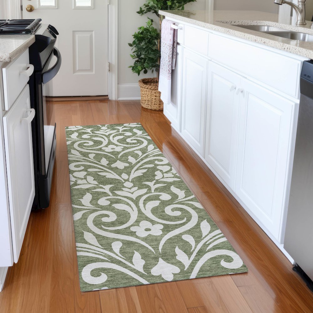Premium Machine Washable Mayfield AMF875 Fern 2'3" x 7'6" Runner Rug. Picture 5