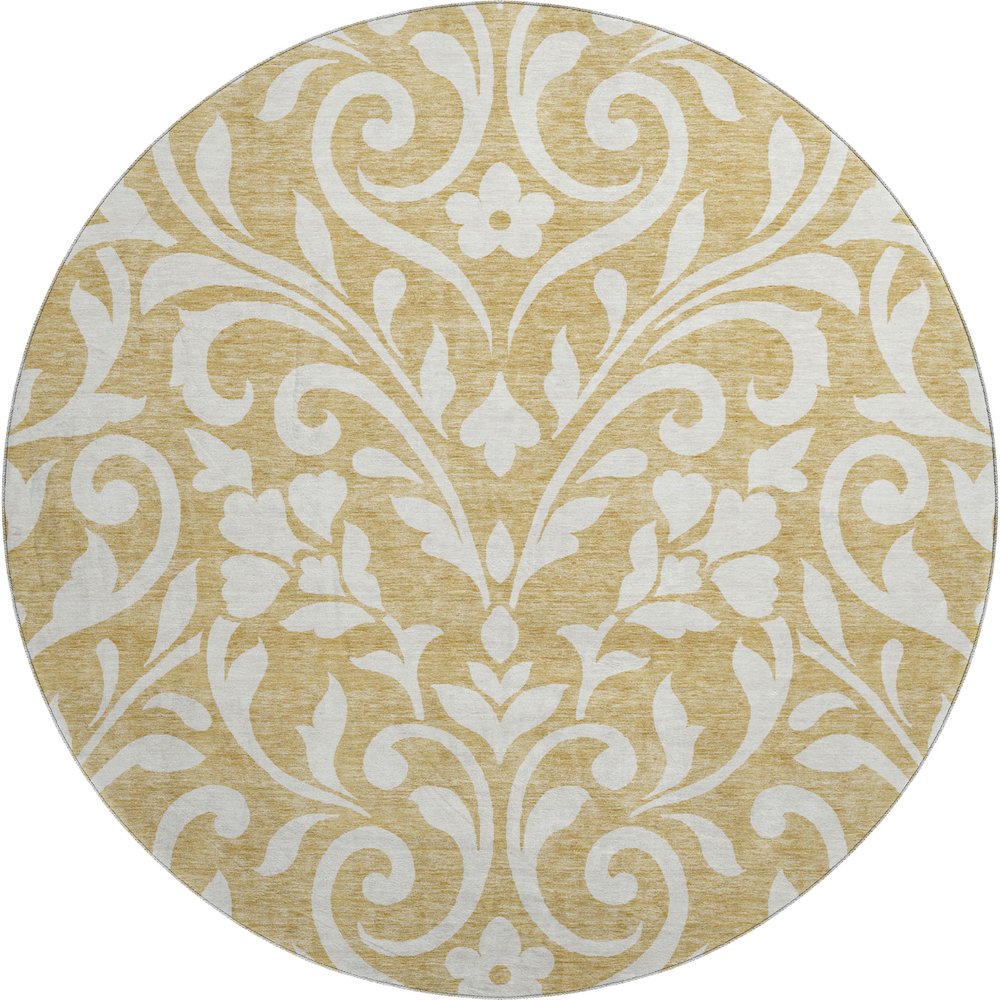 Premium Machine Washable Mayfield AMF875 Gold 8' x 8' Round Rug. Picture 1