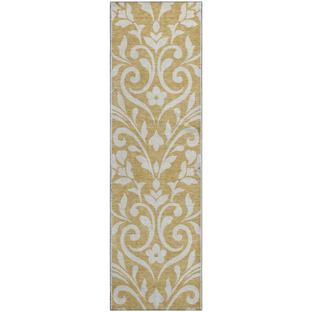 Premium Machine Washable Mayfield AMF875 Gold 2'3" x 7'6" Runner Rug. Picture 1