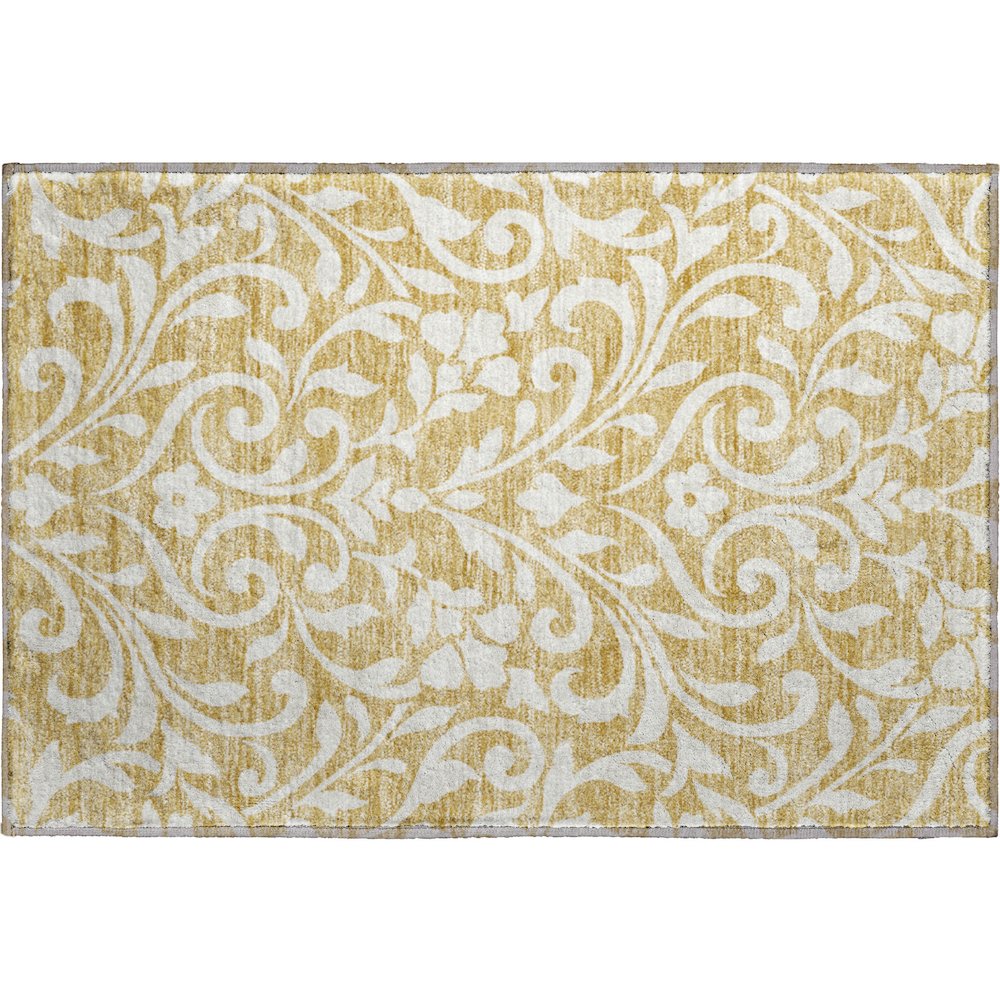 Premium Machine Washable Mayfield AMF875 Gold 1'8" x 2'6" Rug. Picture 1