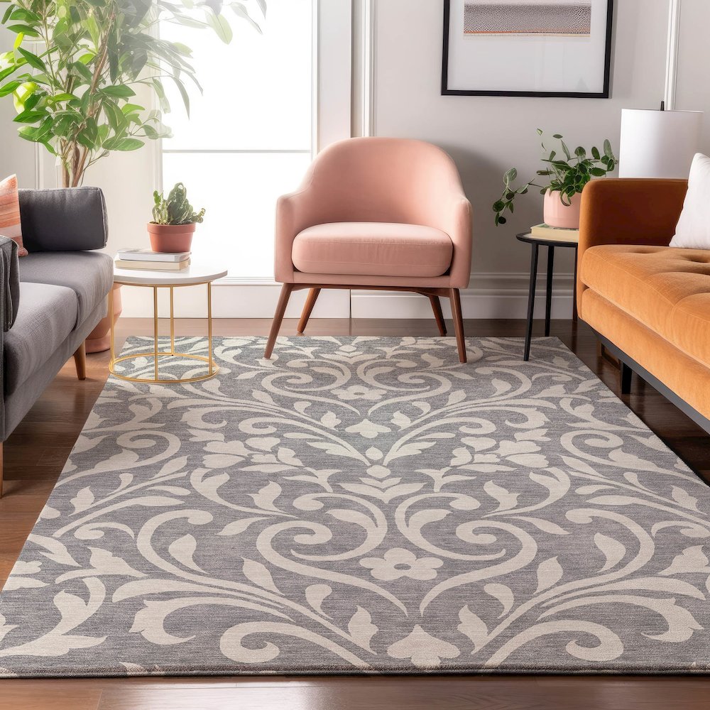 Premium Machine Washable Mayfield AMF875 Gray 2'6" x 3'10" Rug. Picture 5