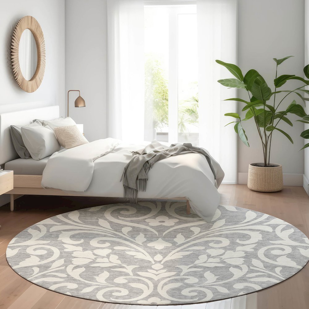 Premium Machine Washable Mayfield AMF875 Gray 8' x 8' Round Rug. Picture 5