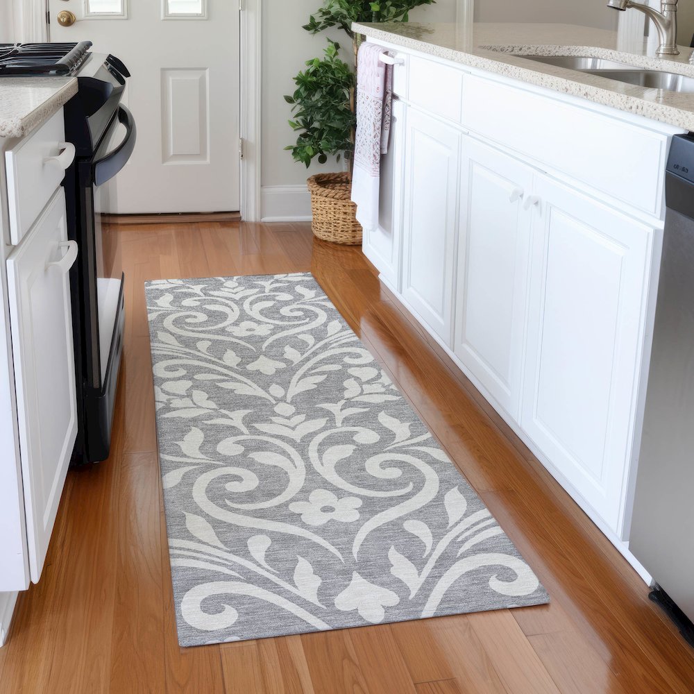 Premium Machine Washable Mayfield AMF875 Gray 2'3" x 7'6" Runner Rug. Picture 5