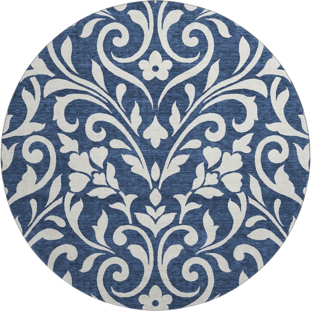 Premium Machine Washable Mayfield AMF875 Navy 8' x 8' Round Rug. Picture 1