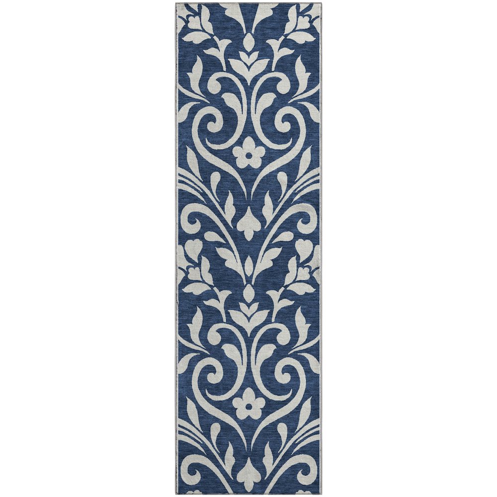 Premium Machine Washable Mayfield AMF875 Navy 2'3" x 7'6" Runner Rug. Picture 1