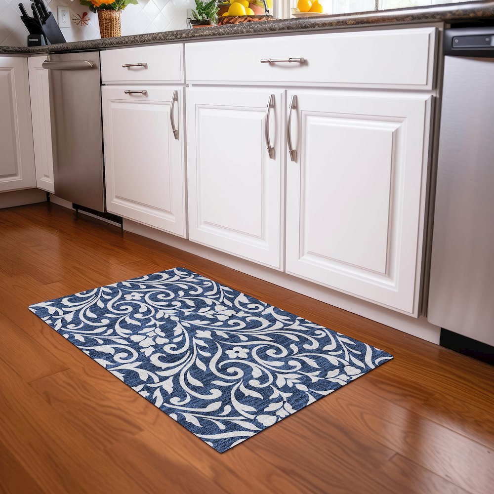 Premium Machine Washable Mayfield AMF875 Navy 1'8" x 2'6" Rug. Picture 5