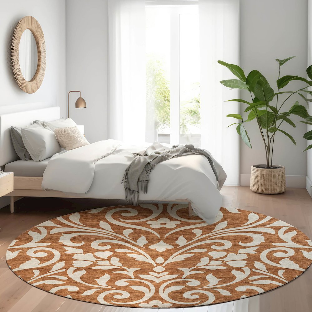 Premium Machine Washable Mayfield AMF875 Paprika 8' x 8' Round Rug. Picture 5