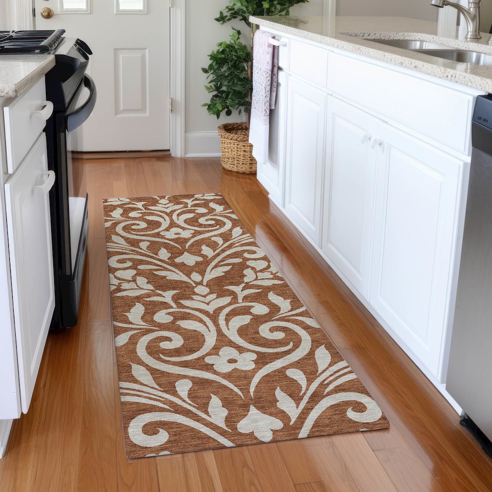 Premium Machine Washable Mayfield AMF875 Paprika 2'3" x 7'6" Runner Rug. Picture 5