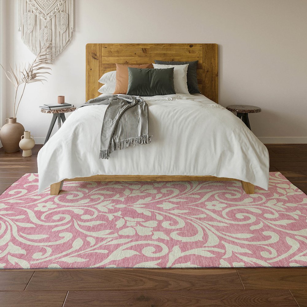 Premium Machine Washable Mayfield AMF875 Pink 2'6" x 3'10" Rug. Picture 6