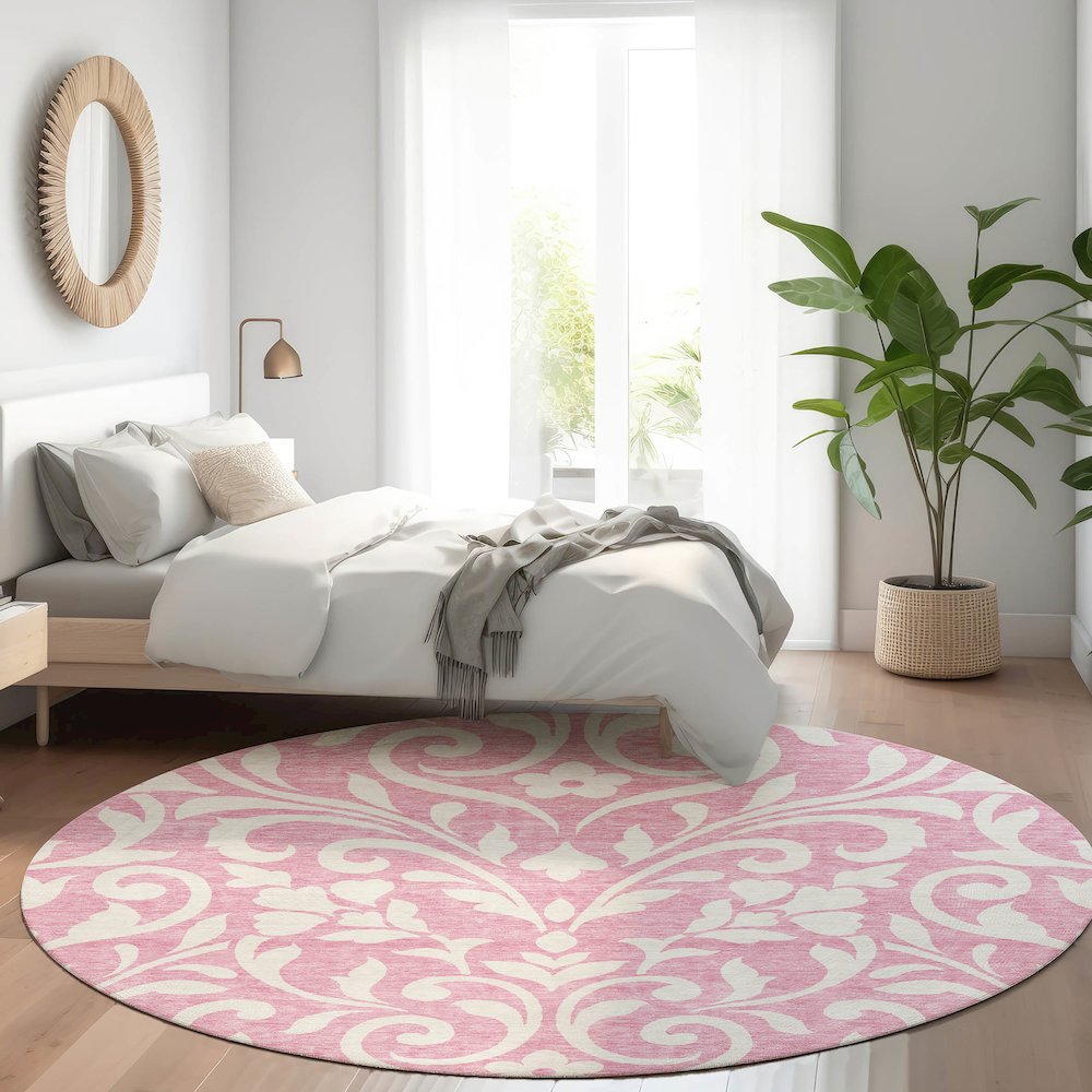 Premium Machine Washable Mayfield AMF875 Pink 8' x 8' Round Rug. Picture 5