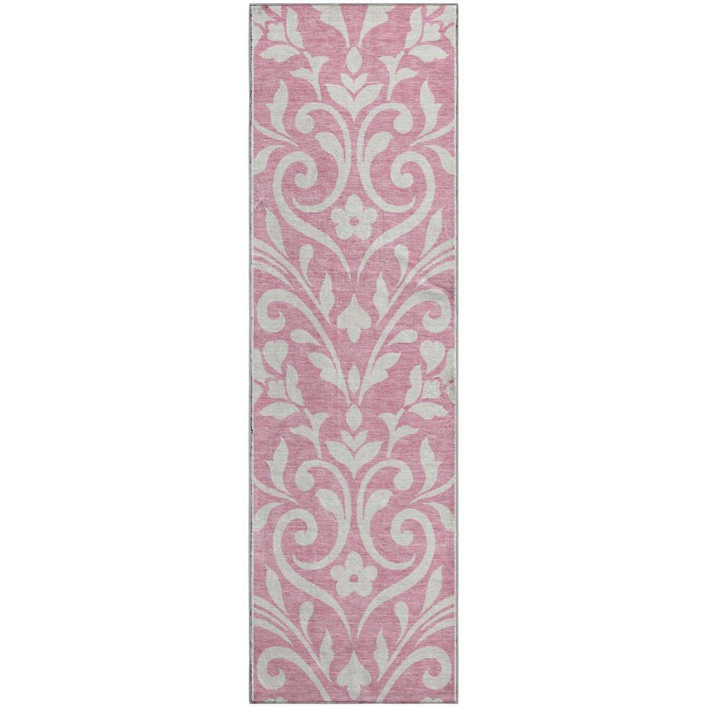Premium Machine Washable Mayfield AMF875 Pink 2'3" x 7'6" Runner Rug. Picture 1
