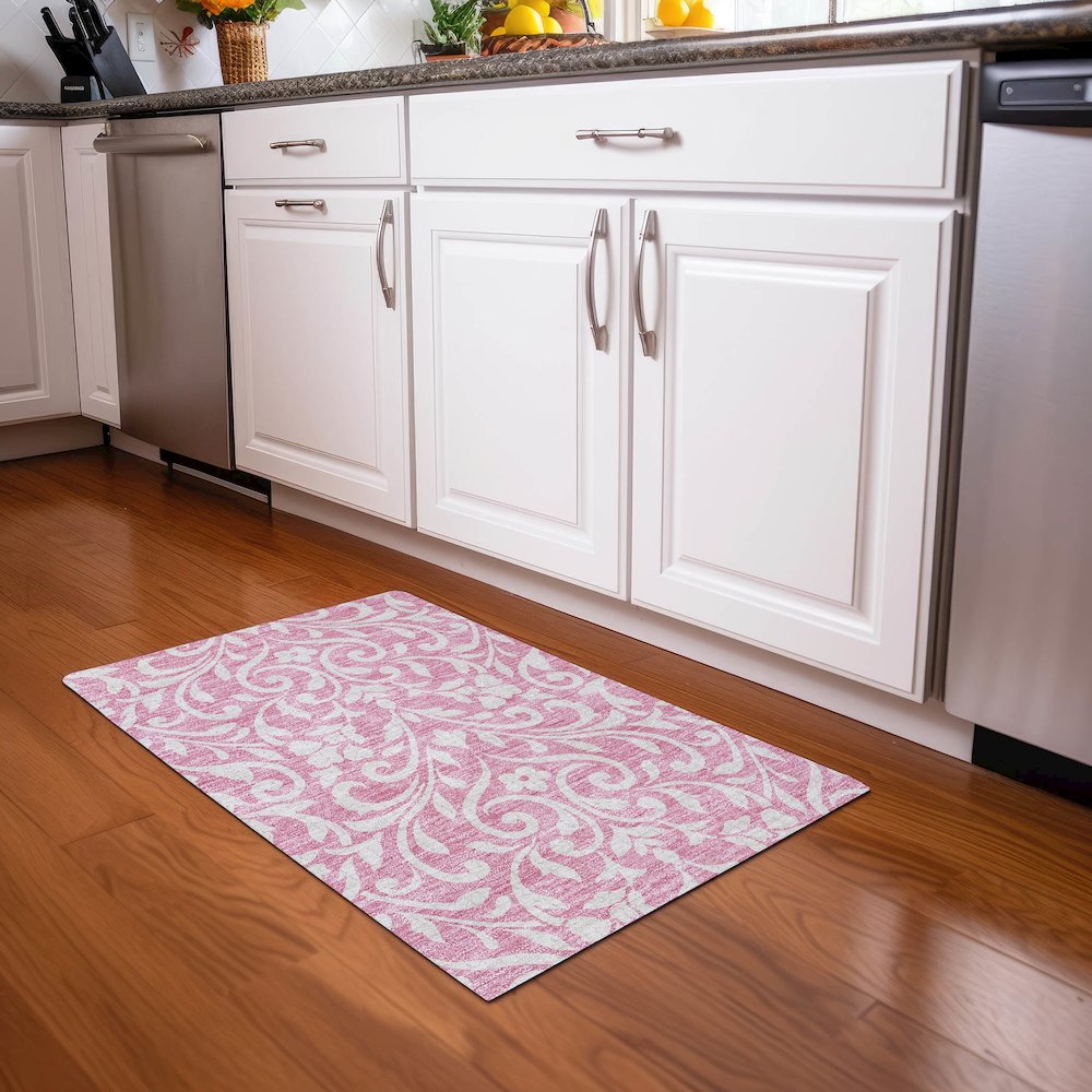 Premium Machine Washable Mayfield AMF875 Pink 1'8" x 2'6" Rug. Picture 5