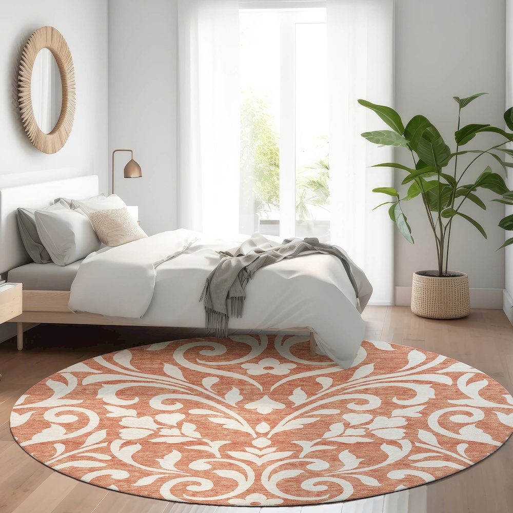 Premium Machine Washable Mayfield AMF875 Salmon 8' x 8' Round Rug. Picture 5