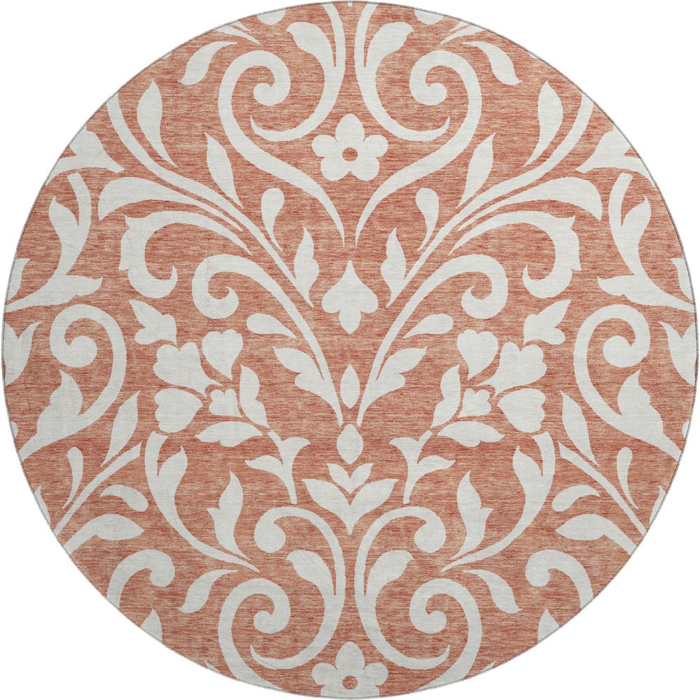 Premium Machine Washable Mayfield AMF875 Salmon 8' x 8' Round Rug. Picture 1