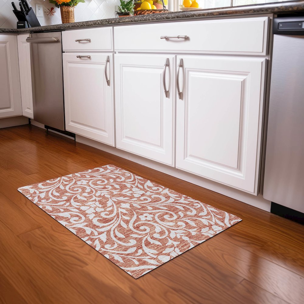 Premium Machine Washable Mayfield AMF875 Salmon 1'8" x 2'6" Rug. Picture 5