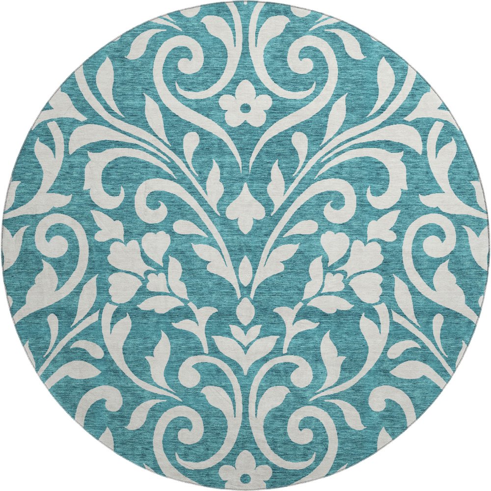 Premium Machine Washable Mayfield AMF875 Teal 8' x 8' Round Rug. Picture 1
