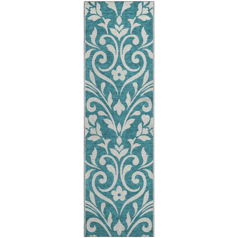 Premium Machine Washable Mayfield AMF875 Teal 2'3" x 7'6" Runner Rug. Picture 1