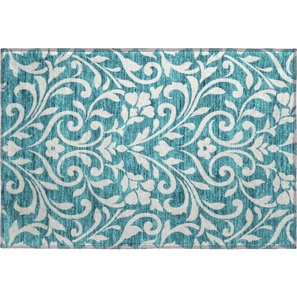 Premium Machine Washable Mayfield AMF875 Teal 1'8" x 2'6" Rug. Picture 1
