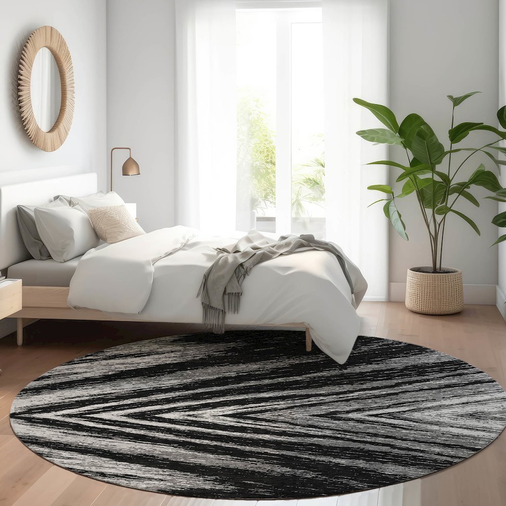 Premium Machine Washable Mayfield AMF876 Black 8' x 8' Round Rug. Picture 5