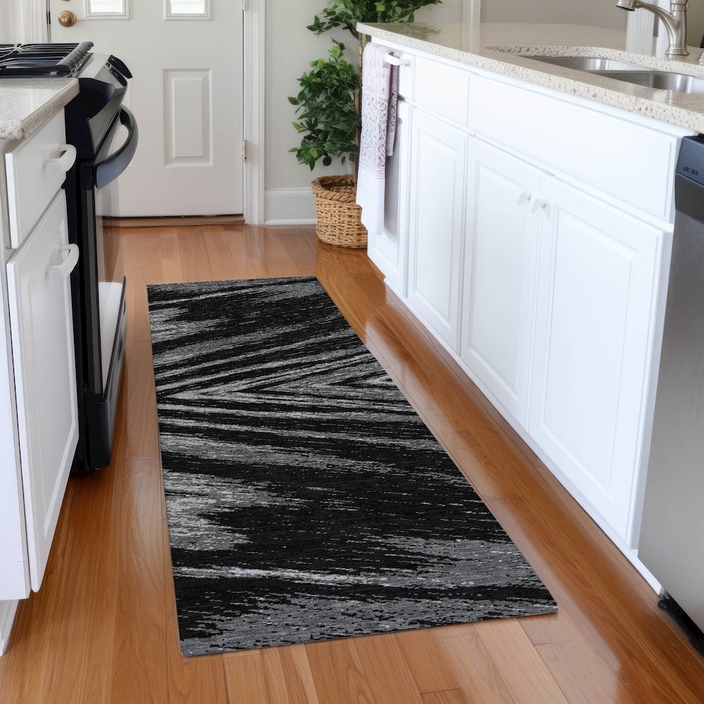 Premium Machine Washable Mayfield AMF876 Black 2'3" x 7'6" Runner Rug. Picture 5