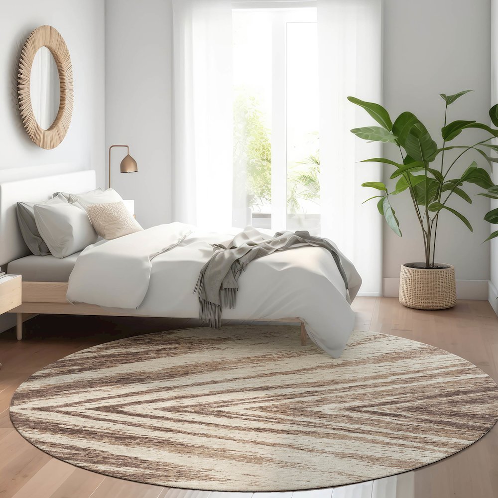 Premium Machine Washable Mayfield AMF876 Brown 8' x 8' Round Rug. Picture 5