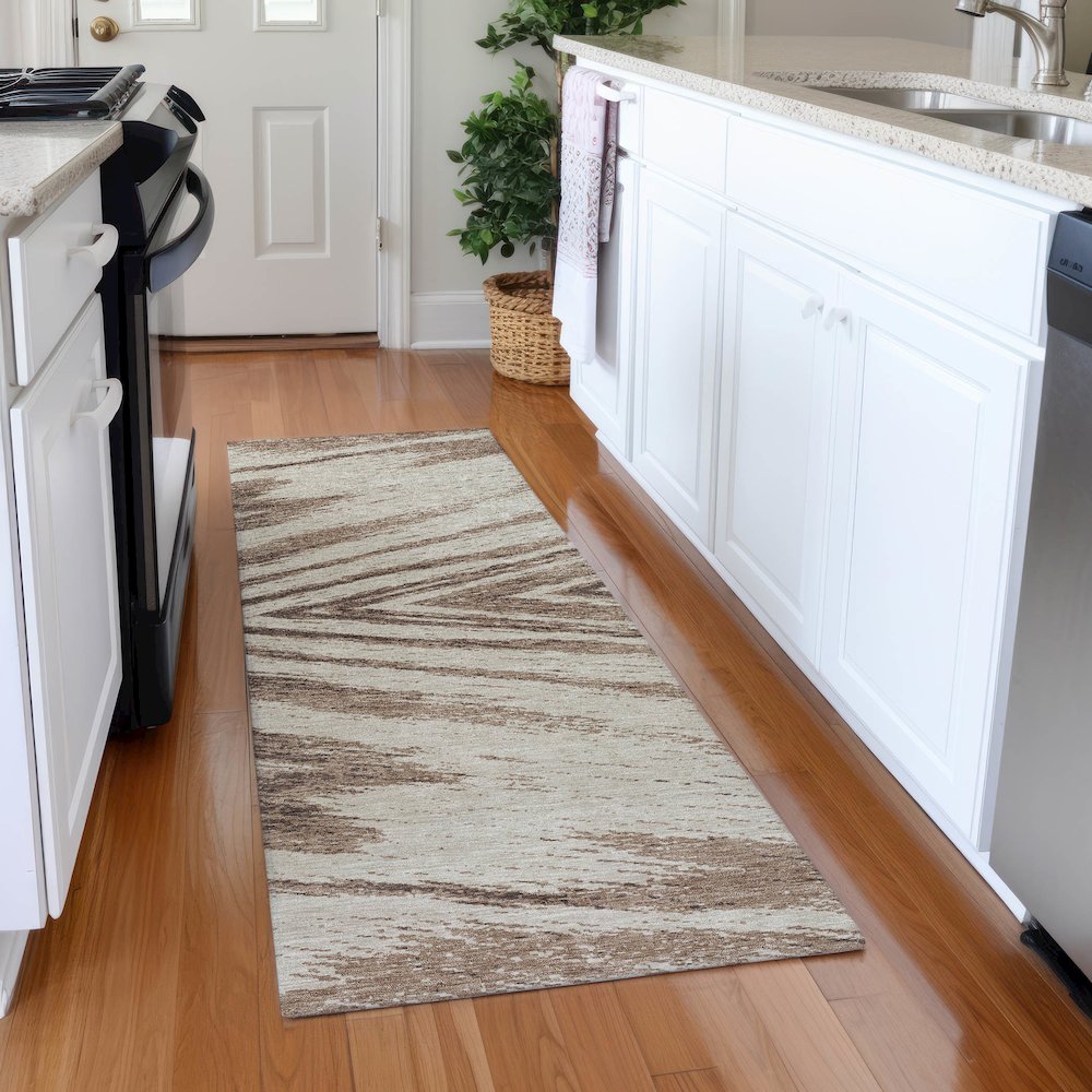 Premium Machine Washable Mayfield AMF876 Brown 2'3" x 7'6" Runner Rug. Picture 5