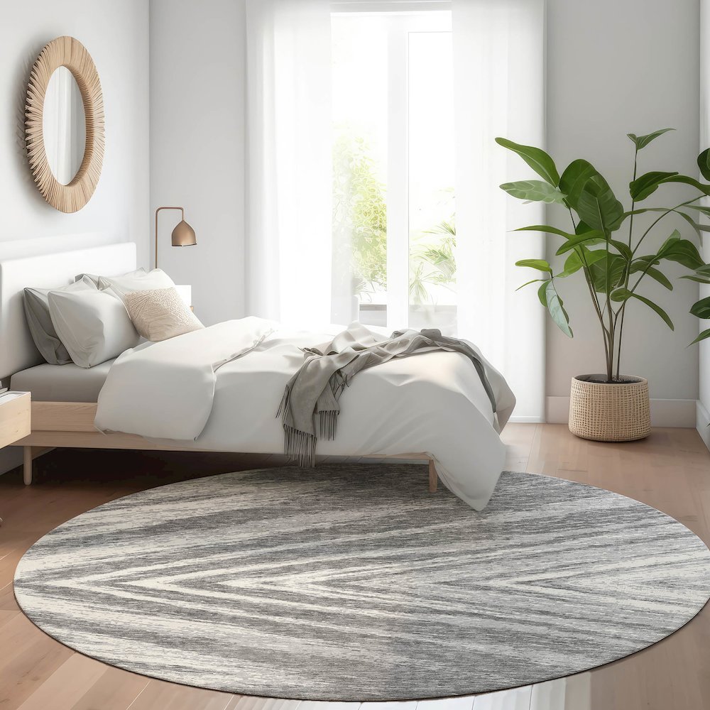 Premium Machine Washable Mayfield AMF876 Gray 8' x 8' Round Rug. Picture 5