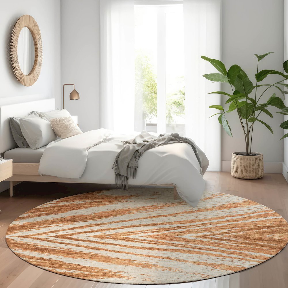 Premium Machine Washable Mayfield AMF876 Paprika 8' x 8' Round Rug. Picture 5