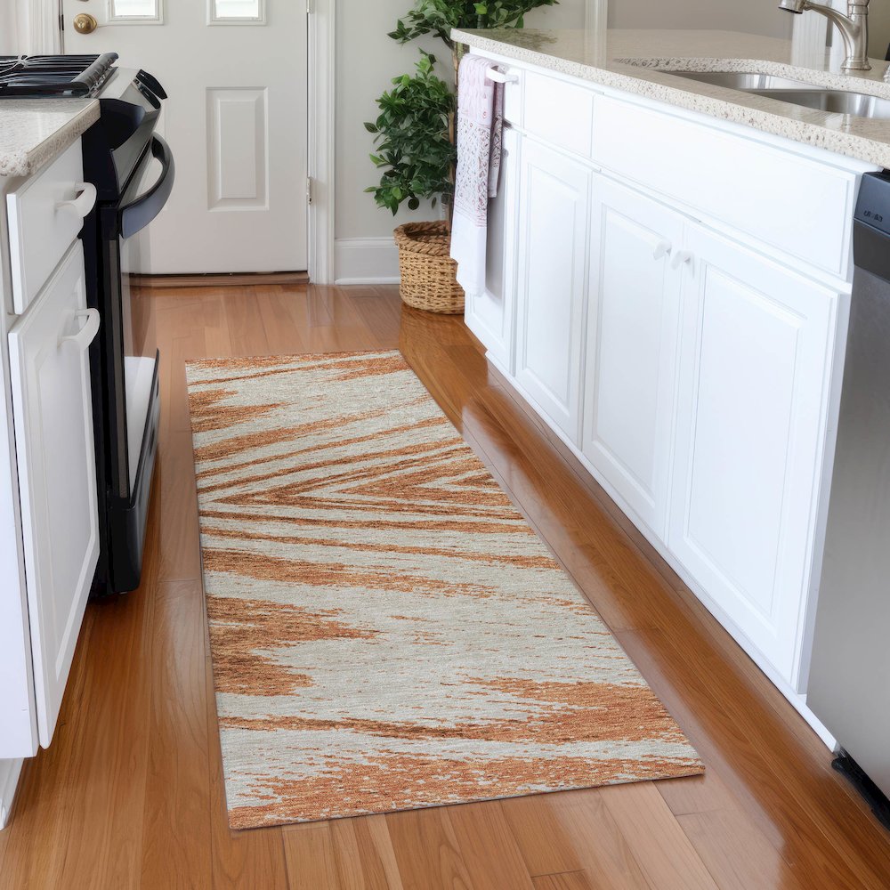 Premium Machine Washable Mayfield AMF876 Paprika 2'3" x 7'6" Runner Rug. Picture 5