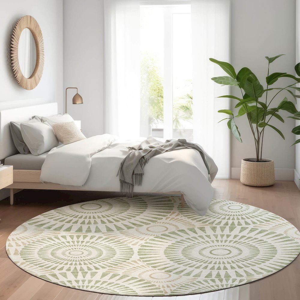 Premium Machine Washable Mayfield AMF877 Aloe 8' x 8' Round Rug. Picture 5