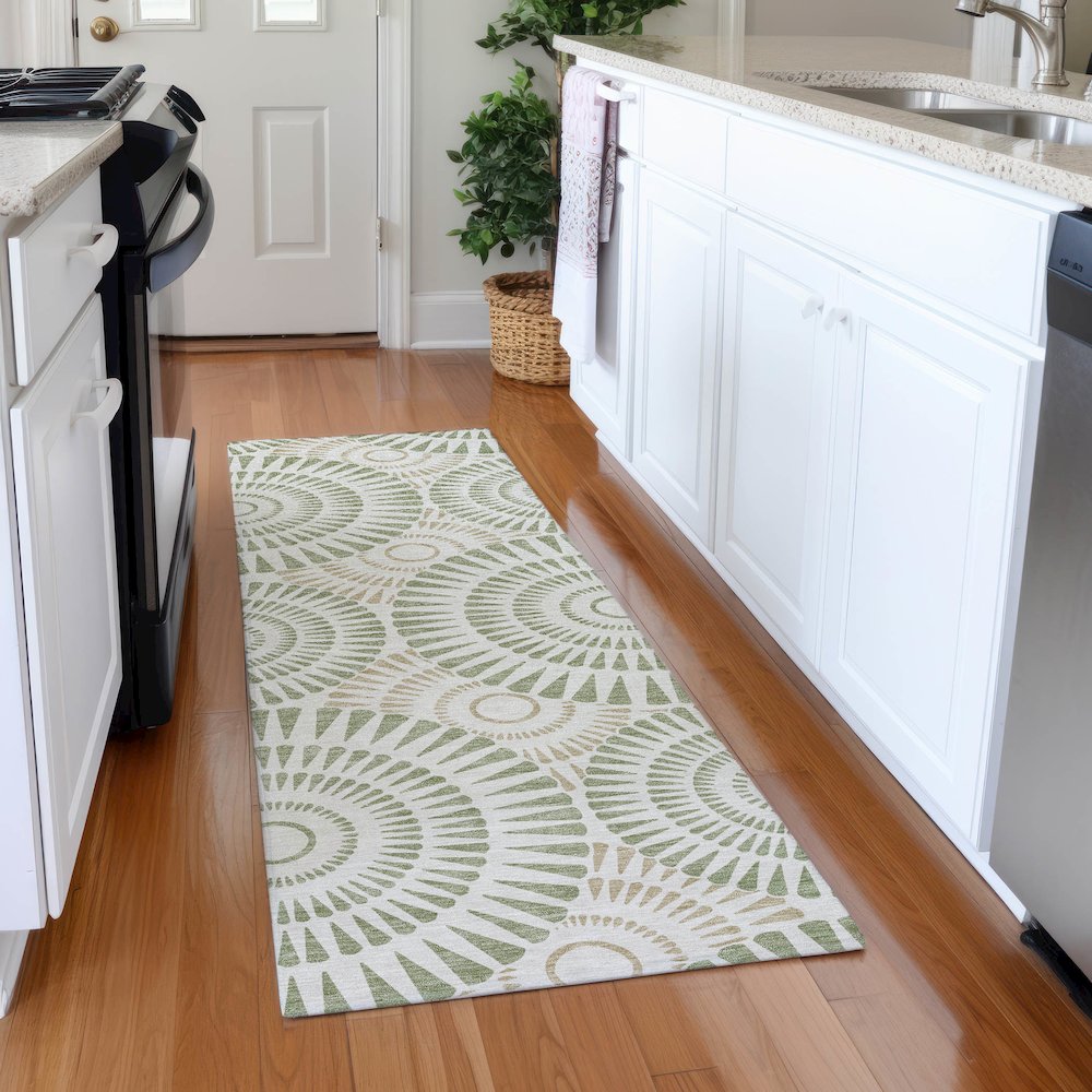 Premium Machine Washable Mayfield AMF877 Aloe 2'3" x 7'6" Runner Rug. Picture 5
