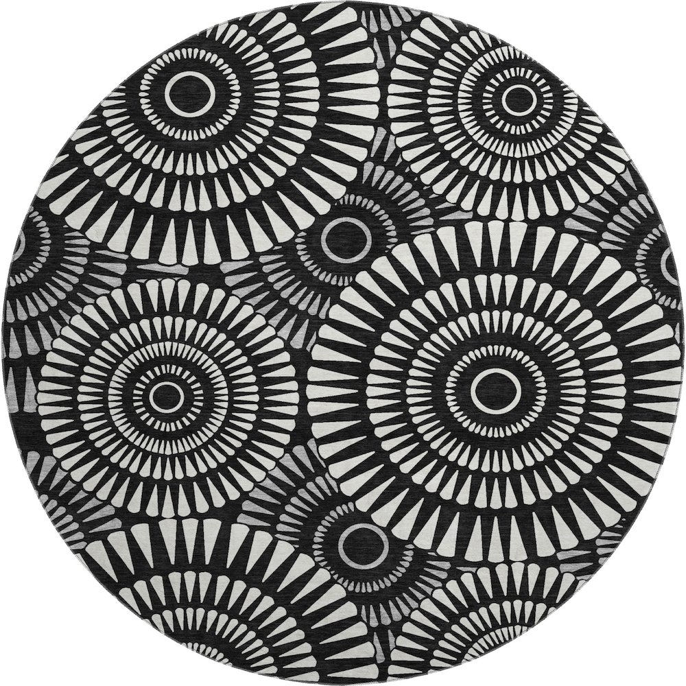 Premium Machine Washable Mayfield AMF877 Black 8' x 8' Round Rug. Picture 1