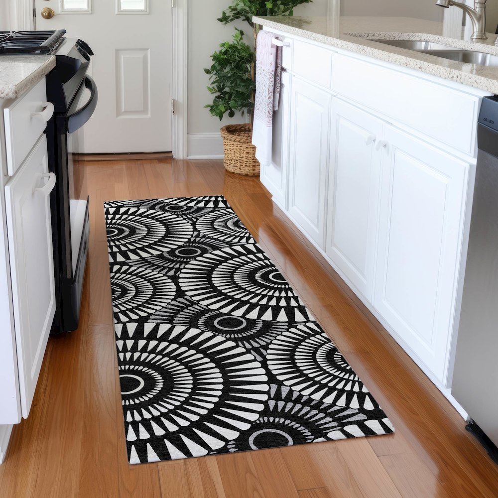 Premium Machine Washable Mayfield AMF877 Black 2'3" x 7'6" Runner Rug. Picture 5