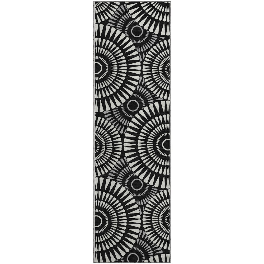 Premium Machine Washable Mayfield AMF877 Black 2'3" x 7'6" Runner Rug. Picture 1