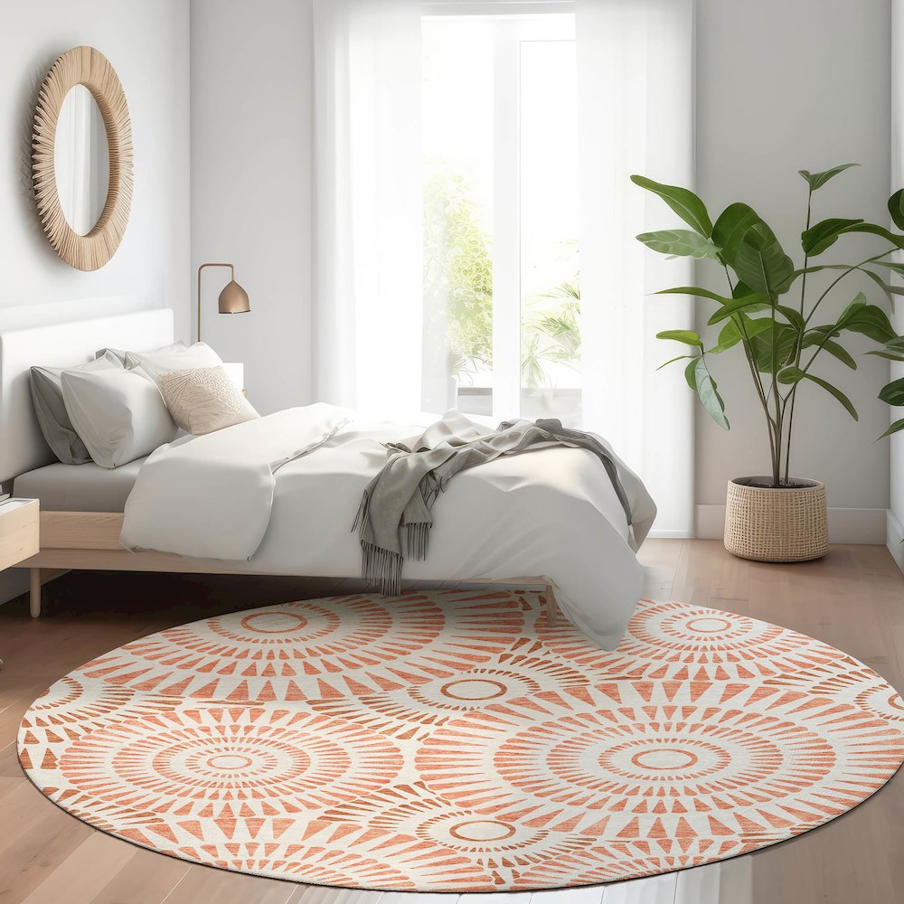 Premium Machine Washable Mayfield AMF877 Coral 8' x 8' Round Rug. Picture 5