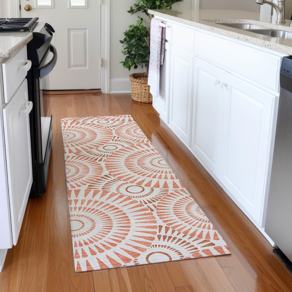 Premium Machine Washable Mayfield AMF877 Coral 2'3" x 7'6" Runner Rug. Picture 5