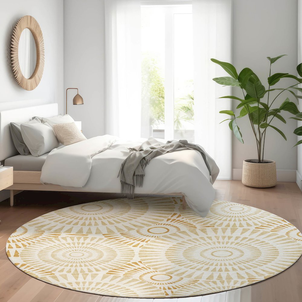 Premium Machine Washable Mayfield AMF877 Gold 8' x 8' Round Rug. Picture 5