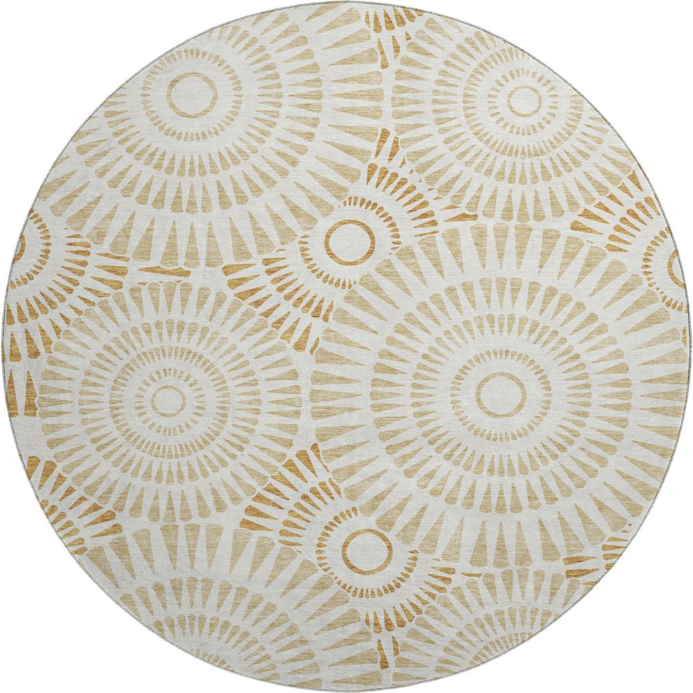 Premium Machine Washable Mayfield AMF877 Gold 8' x 8' Round Rug. Picture 1