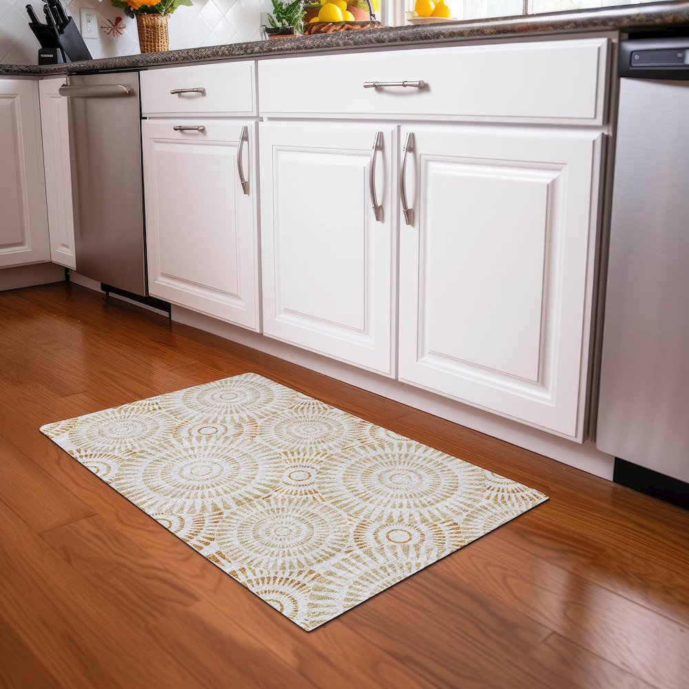 Premium Machine Washable Mayfield AMF877 Gold 1'8" x 2'6" Rug. Picture 5