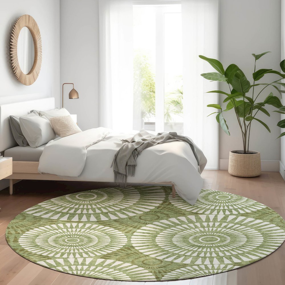 Premium Machine Washable Mayfield AMF877 Green 8' x 8' Round Rug. Picture 5